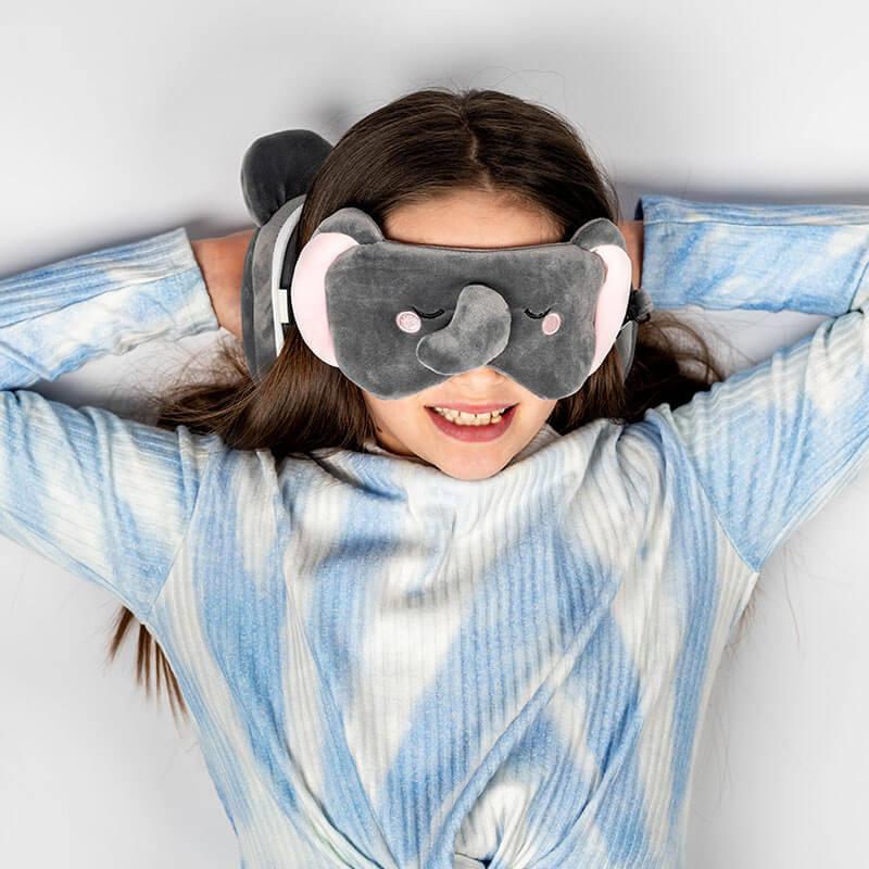 RELAXEAZZZ 2 IN 1 TRAVEL PILLOW & SLEEPING MASK ADORAMALS JANU THE ELEPHANT