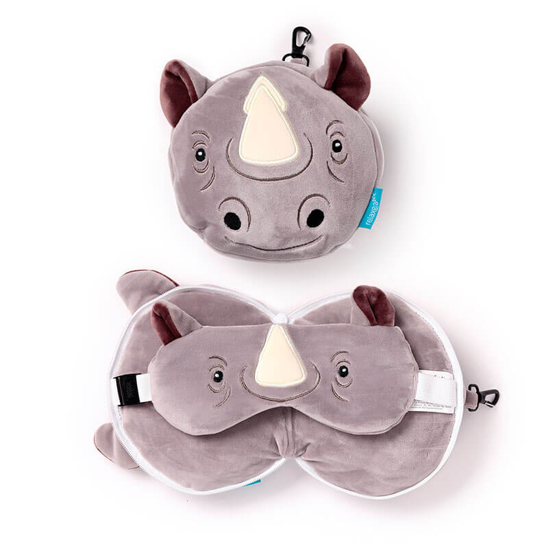 RELAXEAZZZ 2 IN 1 TRAVEL PILLOW & SLEEPING MASK RHINO