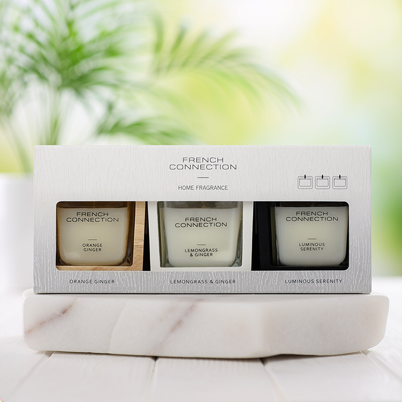 FRENCH CONNECTION WOODEN SURROUND CANDLES GIFT SET 3 X 50G