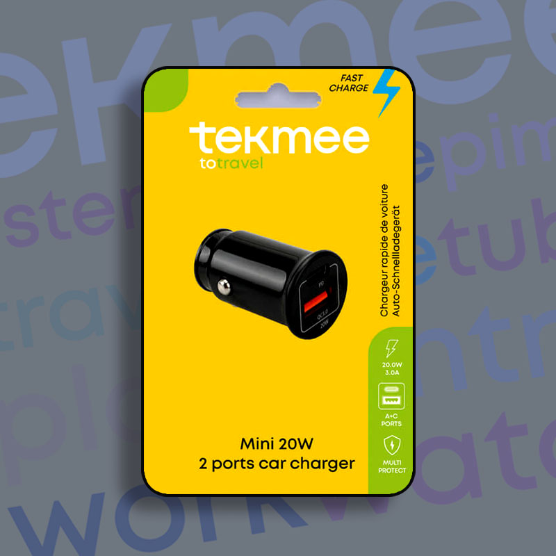 TEKMEE 20W 2-PORT BLACK CAR CHARGER