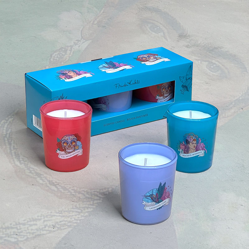 FRIDA KAHLO SCENTED CANDLES GIFT SET - GRACEFUL MOMENTS, FULL MOON MYSTERY & LAVENDER LUXE 3x70g