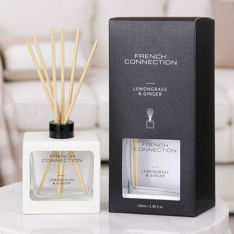 FRENCH CONNECTION WHITE WOODEN SURROUND DIFFUSER LEMONGRASS&GINGER 100ML