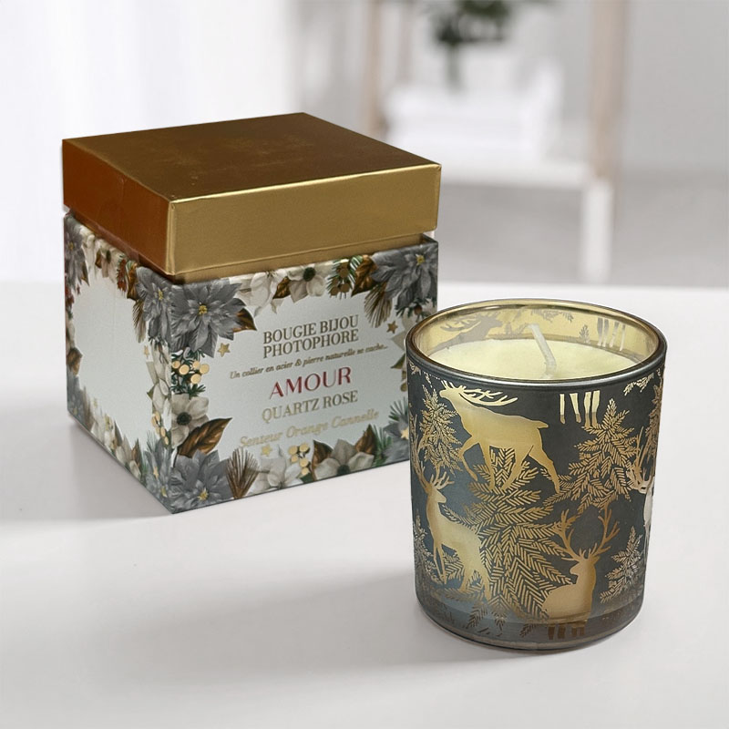 BOUGIE BIJOU PHOTOPHORES "AMOUR" WITH NECKLACE & NATURAL STONE