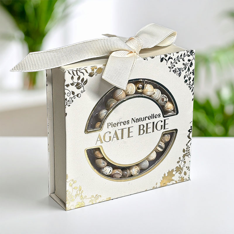 BRACELET PIERRE NATUREL ACIER AGATE BEIGE