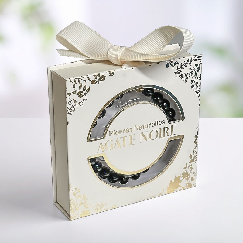 BRACELET PIERRE NATUREL ACIER AGATE NOIRE