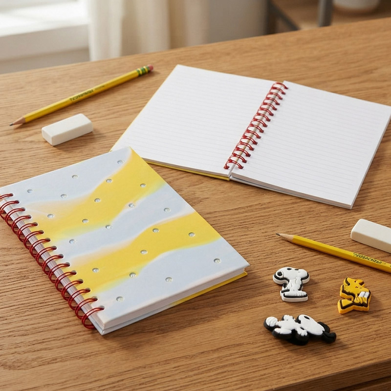 NOTEBOOK SILICONE PEANUTS SNOOPY & WOODSTOCK WITH CHARMS