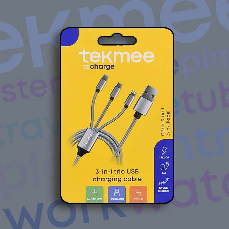 TEKMEE 1M TRIO USB-C/LIGHTNING/MICRO USB NYLON 