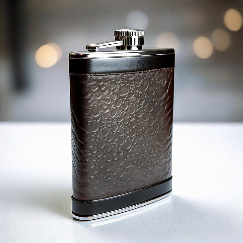 HIPFLASK PVC BLACK & BROWN 8oz