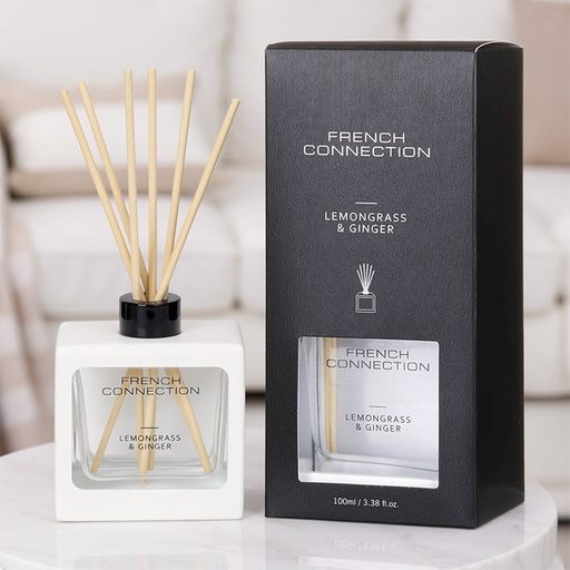 [FCD002W] FRENCH CONNECTION WHITE WOODEN SURROUND DIFFUSER LEMONGRASS&GINGER 100ML