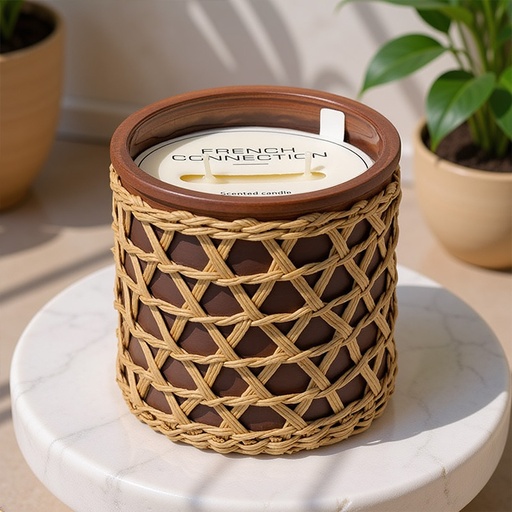 [FCC001BRM] FRENCH CONNECTION WOVEN CANDLE BLACK CHERRY&CEDARWOOD 444G MEDIUM