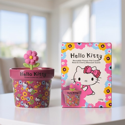 [HKSEASC02SP] HELLO KITTY SPRING CANDLE REUSABLE PLANT POT ROSE&CHERRY BLOSSOM 130G