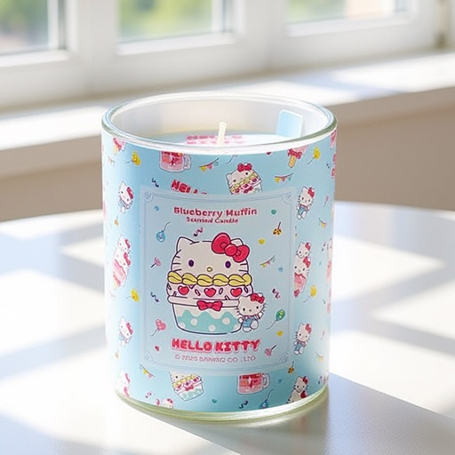 [HKOFC004UP] HELLO KITTY REPEAT PRINTED CANDLE BLUEBERRY MUFFIN 206G