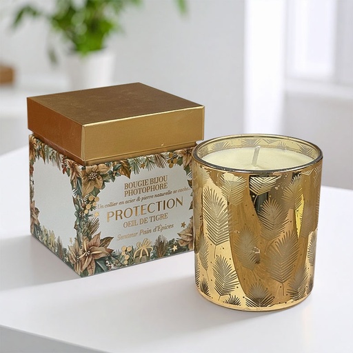 [00336003-2] BOUGIE BIJOU PHOTOPHORES "PROTECTION" WITH NECKLACE & NATURAL STONE