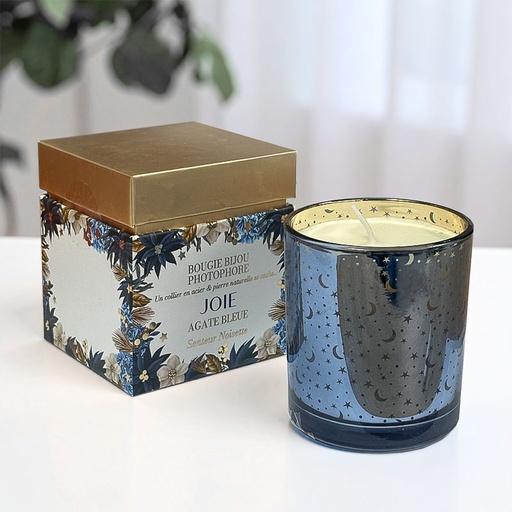 [00336003-3] BOUGIE BIJOU PHOTOPHORES "JOIE" WITH NECKLACE & NATURAL STONE