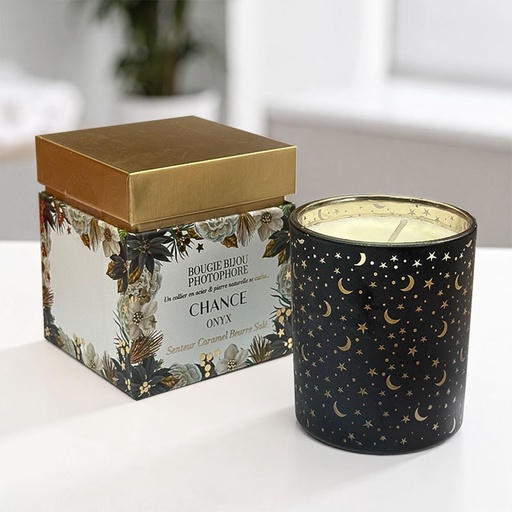 [00336003-4] BOUGIE BIJOU PHOTOPHORES "CHANCE" WITH NECKLACE & NATURAL STONE