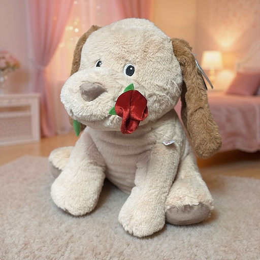 [00020136] VALENTINE DOG WITH ROSE 35CM