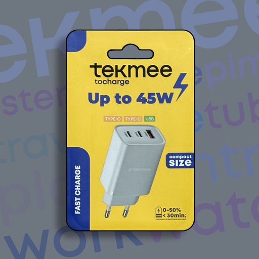 [41430337] TEKMEE 45W 3-PORTS FAST WALL CHARGER