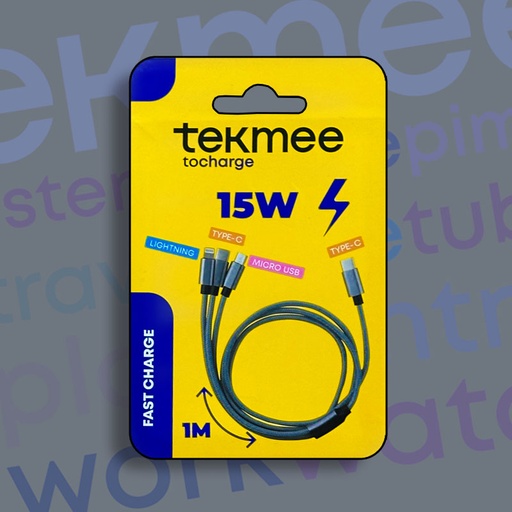 [40430385] TEKMEE 1M 15W NYLON 3 IN 1 CABLE
