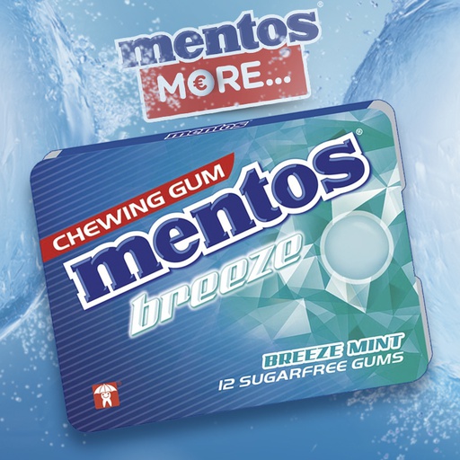 [C0904020] MENTOS GUM BLISTER BREEZE MINT 12x18g