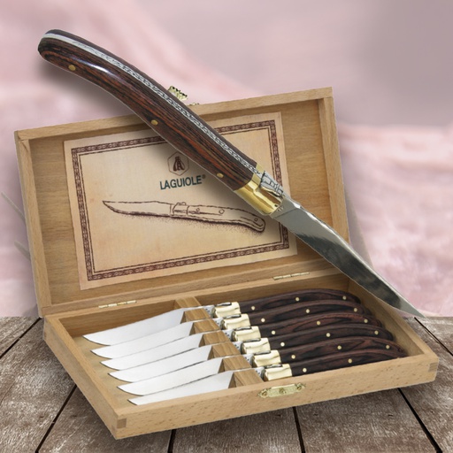 [40268035] LAGUIOLE 6 STEAK KNIVES PAKKA GOLD