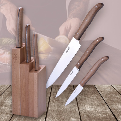 [40268871] LAGUIOLE KITCHEN KNIVES BEECH WOOD