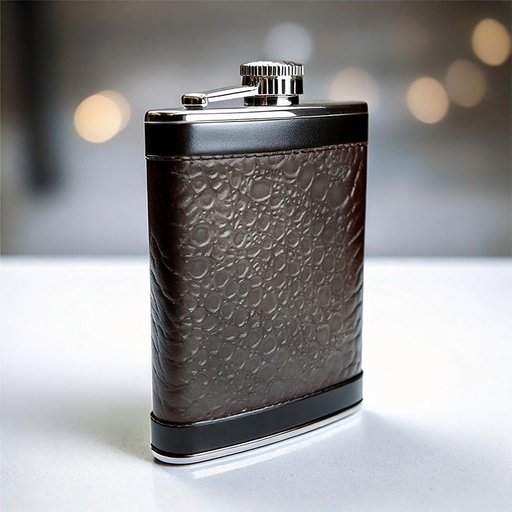 [00009904] HIPFLASK PVC BLACK & BROWN 8oz