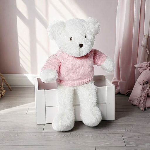 [00200130] TEDDY BEAR WHITE WITH SWEATER 28CM