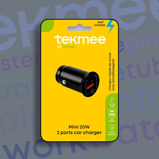 [40430191] TEKMEE 20W 2-PORT BLACK CAR CHARGER