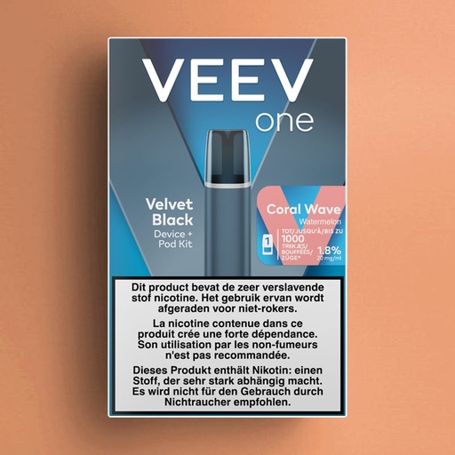 [00002843] VEEV ONE KIT VELVET BLACK DEVICE + CORAL WAVE WATERMELON POD 20MG
