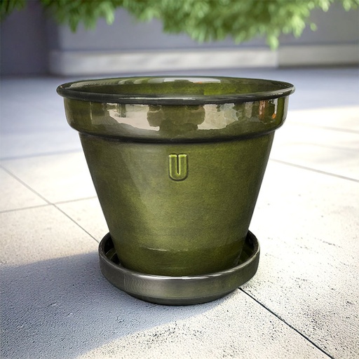 [80200150] UPCYCLE CONICAL FLOWERPOT GREEN 18,5CM + SAUCER /3