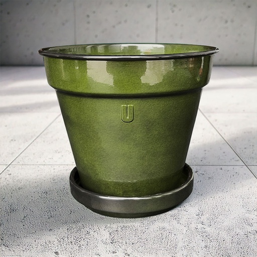 [80200160] UPCYCLE CONICAL FLOWERPOT GREEN 20,5 CM + SAUCER /3