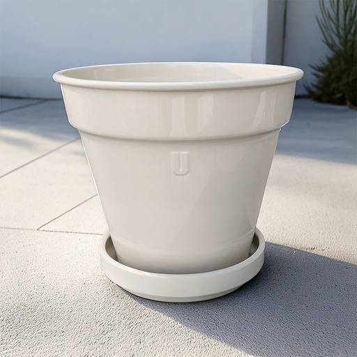 [80200162] UPCYCLE CONICAL FLOWERPOT CREAM 20,5 CM + SAUCER /3