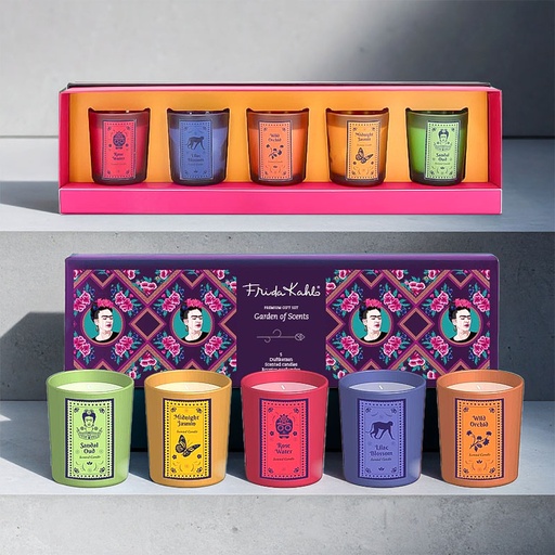 [80100640] FRIDA KAHLO SCENTED CANDLES "GARDEN OF SCENTS" GIFT SET  5x45g